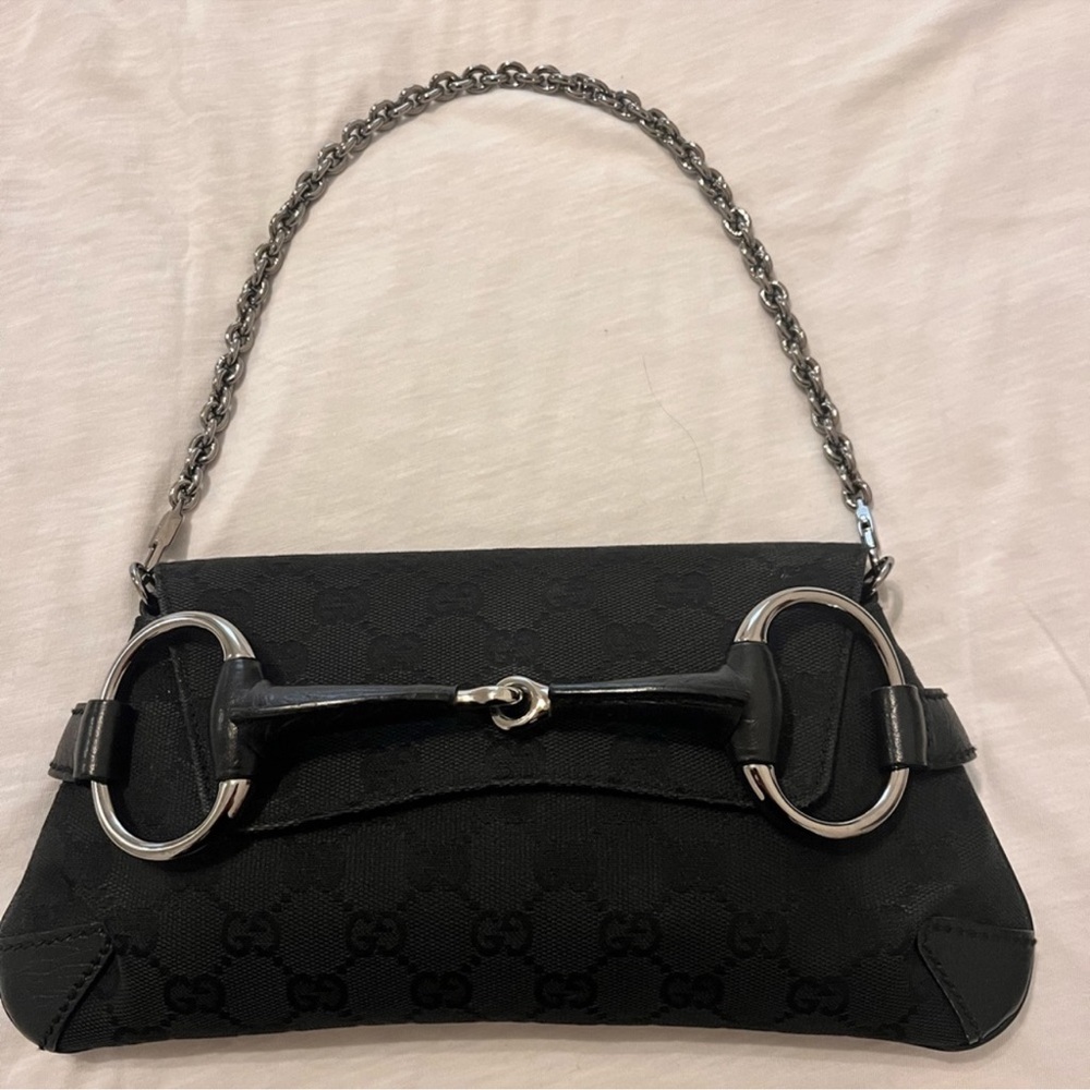 Gucci Black and Silver Shoulder Bag with Chain-Link Handle
Horsebit Tom Ford era